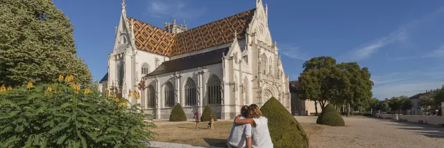 Vue sur la Monastère Royal de Brou à Bourg-en-Bresse. Bâti dès le début du XVIème siècle, il est un témoin de l'art gothique flamboyant flamand. © Pierre Jayat Lt