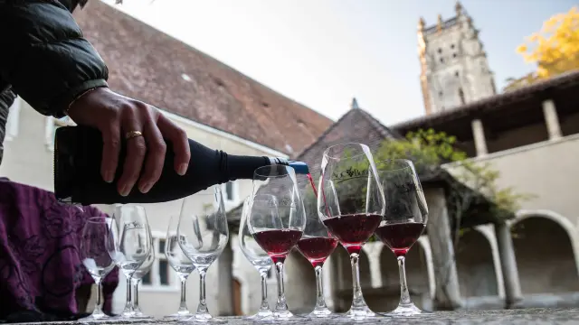 Tourisme dans le vignoble du Revermont : dégustation sur le site de l'église de Brou